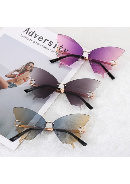 C12 2021 Moda Kelebek Uv Koruma Vintage Metal Çerçevesiz Yılbaşı Süslemeleri Motosiklet Gözlüğü (Yurt Dışından) fiyatları