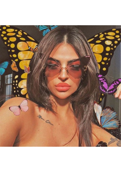 C12 2021 Moda Kelebek Uv Koruma Vintage Metal Çerçevesiz Yılbaşı Süslemeleri Motosiklet Gözlüğü (Yurt Dışından) fırsatları