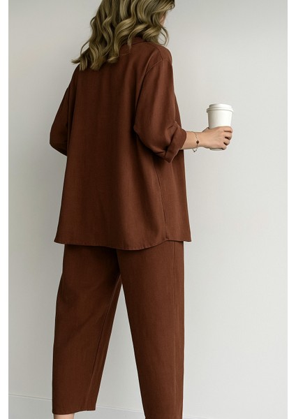 Kahverengi Keten Gömlek Alt Üst Takım fiyatları