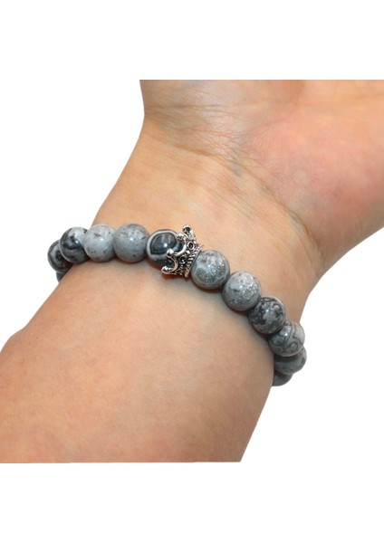 Harita Taşı Erkekler Için Sıcak 8mm Doğal Taş Bilezik Moda Lüks Antika Taç Akik Lapis Lazuli Taş Boncuk Çift Bilezik Takı Erkek (Yurt Dışından)