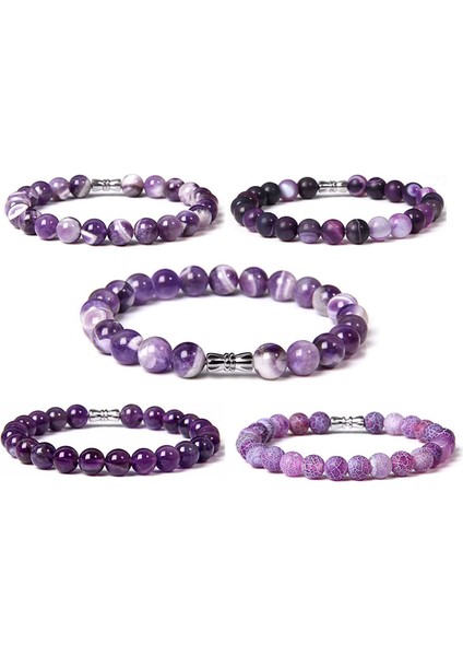 17CM Tarzı 1 Rüya Ametisti Doğal Mor Taş Boncuk Bilezik Pürüzsüz Mat Ametistler Kunzit Akik Kadınlar ve Erkekler Için Kristal Kuvars Bilezikler Elastik Şanslı (Yurt Dışından) modelleri