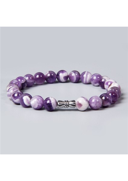 17CM Tarzı 1 Rüya Ametisti Doğal Mor Taş Boncuk Bilezik Pürüzsüz Mat Ametistler Kunzit Akik Kadınlar ve Erkekler Için Kristal Kuvars Bilezikler Elastik Şanslı (Yurt Dışından) fırsatları