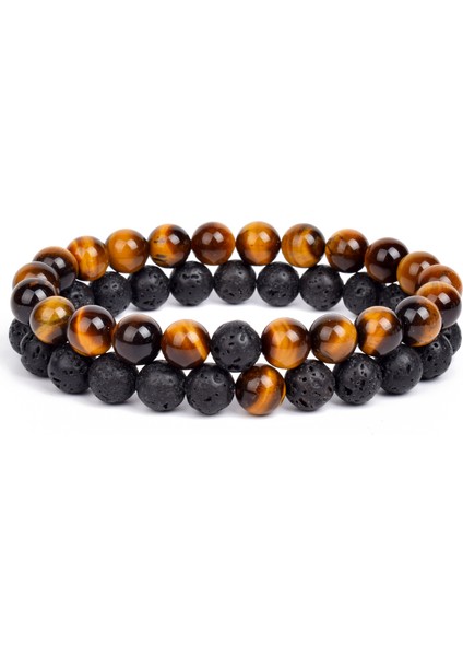 8mm Tarzı No.6 Boyutu Uzaklık Siyah Beyaz Doğal Taş Volkanik Taş Kaplan Gözü Boncuklu Çiftler Bileklik Yoga Erkek Kadın Için Elastik Halat Takı Hediye (Yurt Dışından)