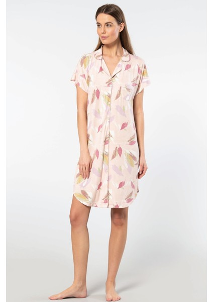 Kadın Erkek Yaka Gecelik 3607/PUDRA