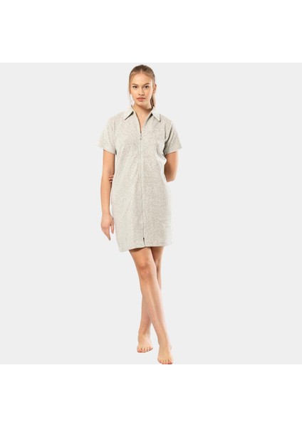 Yakalı Fermuarlı Elbise 622/GRI