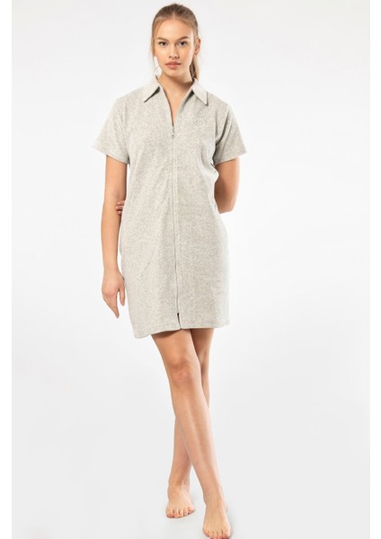 Yakalı Fermuarlı Elbise 622/GRI indirimleri