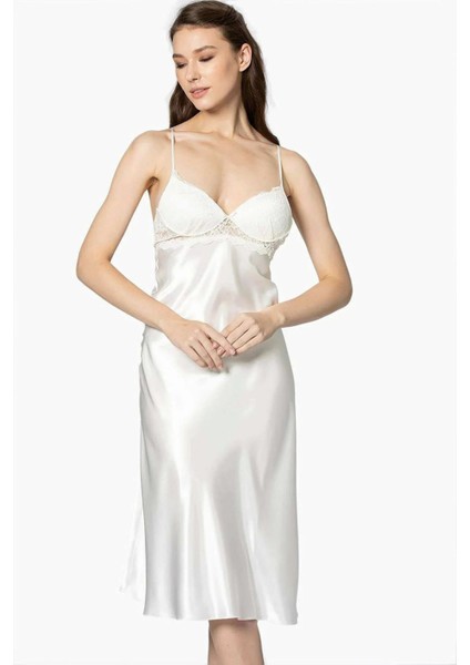 Kaplı Saten Gecelik 900 Ekru