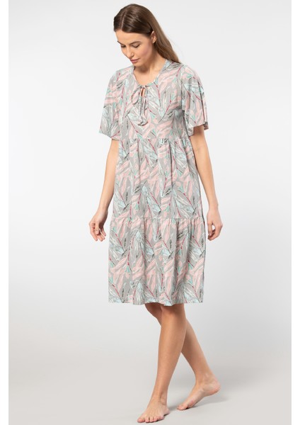 Çiçek Desenli Kısa Kollu Elbise 3396