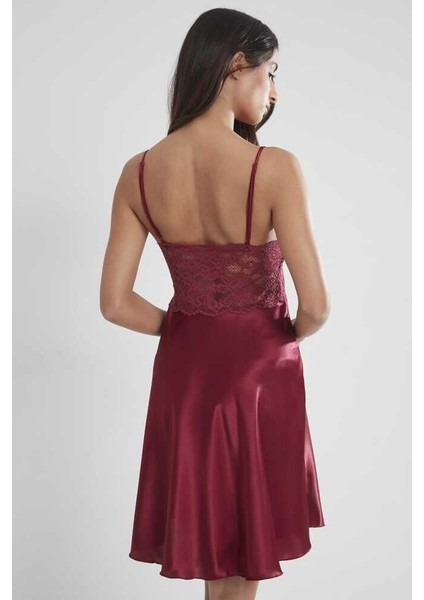 Saten Dantelli Gecelik 627 Bordo modelleri