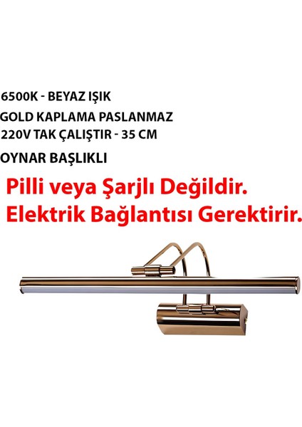 35 cm Gold Kaplama Beyaz Işık Flüt, Kuğu, Ayna, Banyo, Tablo, Duvar Apliği (Elektrikle Çalışır )