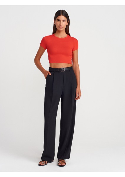 31104 Modal Crop Top-Kırmızı fırsatları