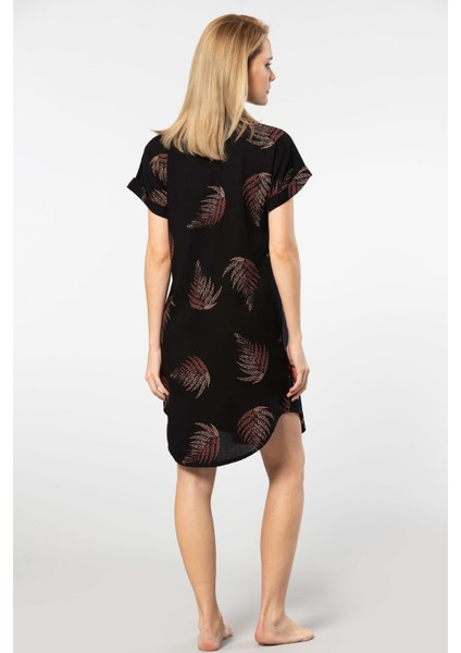 Kadın Desenli Dokuma Düğmeli Elbise 3601/SIYAH fırsatları