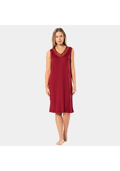 Kadın Dantelli V Yaka Gecelik 3285/BORDO fiyatları
