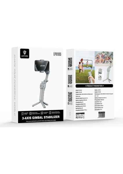 LPH105 Taşınabilir M01 3 Eksenli El Tipi Aparatlı Gimbal Stabilizatör Gri