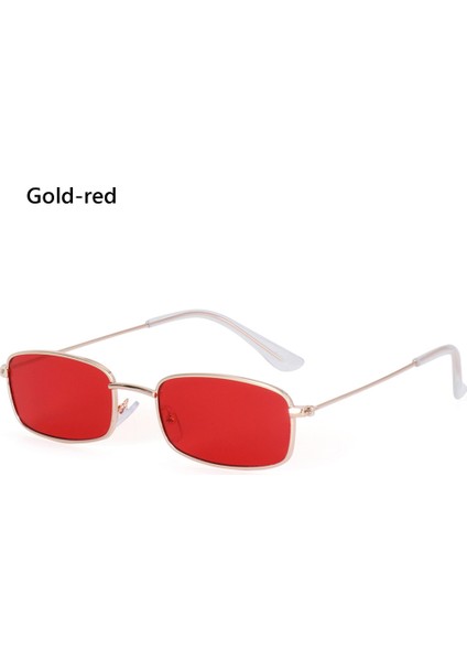 Altın-Kırmızı Claandy Renkli Dikdörtgen Retro Küçük Oval Leri Metal Çerçeve Kore Modası UV400 Ler (Yurt Dışından)