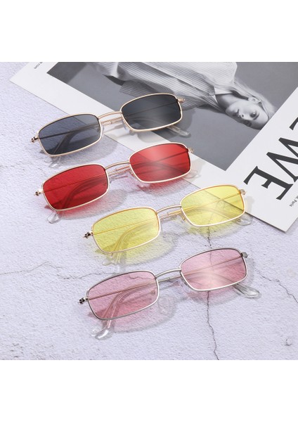 Altın-Kırmızı Claandy Renkli Dikdörtgen Retro Küçük Oval Leri Metal Çerçeve Kore Modası UV400 Ler (Yurt Dışından) fiyatları