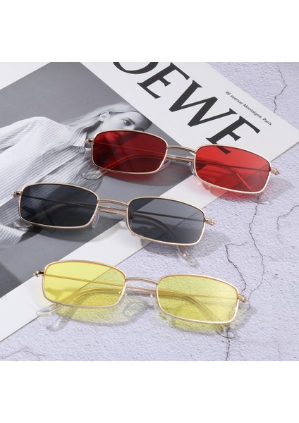 Altın-Kırmızı Claandy Renkli Dikdörtgen Retro Küçük Oval Leri Metal Çerçeve Kore Modası UV400 Ler (Yurt Dışından) fırsatları