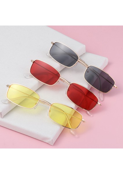 Altın-Kırmızı Claandy Renkli Dikdörtgen Retro Küçük Oval Leri Metal Çerçeve Kore Modası UV400 Ler (Yurt Dışından) indirimleri