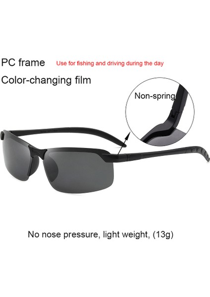 08 Siyah Stil Foto Kromatik Kamaleon Polarize Sürüş Değişen Renk Gündüz Gece Görüş Sürücü Gözlüğü (Yurt Dışından)