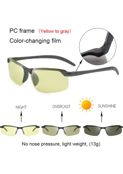 08 Siyah Stil Foto Kromatik Kamaleon Polarize Sürüş Değişen Renk Gündüz Gece Görüş Sürücü Gözlüğü (Yurt Dışından) modelleri