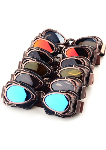 Koyu Kahverengi Lens Retro Motosiklet Bisiklet Leri Pilot Aviator Kask Yarış Koruma Kırmızı Bakır Renkli Ler (Yurt Dışından) fiyatları