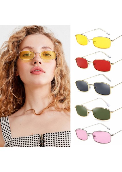 Siyah Gri Metal Çerçeve Dikdörtgen Moda Küçük Retro UV400 (Yurt Dışından) fiyatları