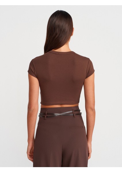 31810 Bisiklet Yaka Crop T-Shirt-Açık Kahve fiyatları