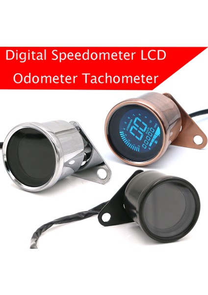 Bronz Evrensel Motosiklet Dijital Hız Retro LCD Kilometre Sayacı Yağ Seviye Cafe Racer Devir Gösterge Scooter Atv Metre (Yurt Dışından)