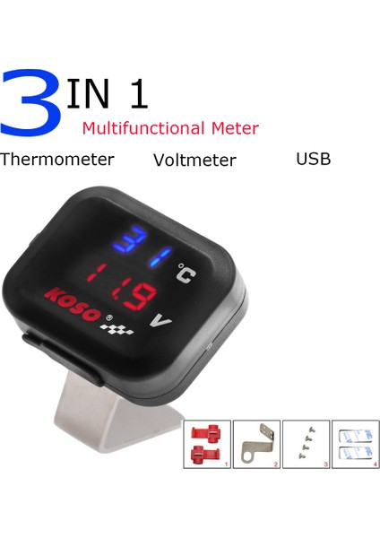 2'si 1 Arada Stil Motosiklet Sıcaklık LED Voltmetre USB Portlu Moto Termometre (Yurt Dışından) fiyatları