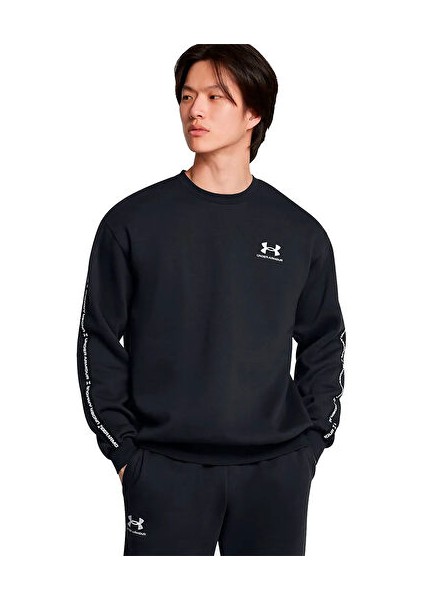 Ua Icon Fleece Crew Taping Erkek Günlük Sweatshirts 1389357-001 Siyah