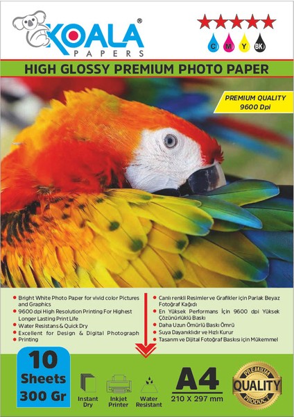 Ricoh Yazıcılar Için Premium Parlak Çift Taraflı Double Side A4 Fotoğraf Kağıdı 300 Gr. 10 Adet