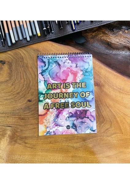 A5 Sketch Book - Eskiz Defteri - Spiralli Tutuş / Grenli Sert Tasarım Kapak