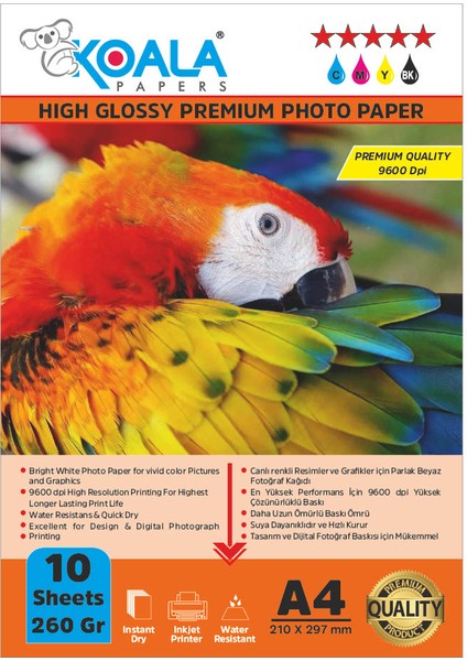 Canon Maxify GX3050 Gı-46 ile Uyumlu Premium Parlak Çift Taraflı Double Side A4 Fotoğraf Kağıdı 260 Gr. 10 Adet