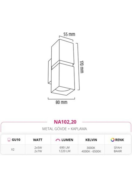 Çift Yönlü Iç Mekan Aplik Siyah Bakır Md-A 5186-20