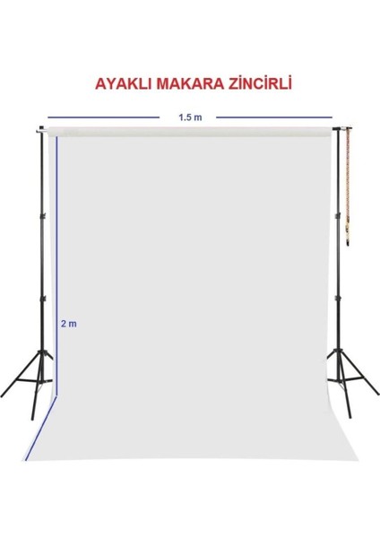 White Screen Beyaz Fon Perde (1.5X2M) Ayaklı Makara Zincirli