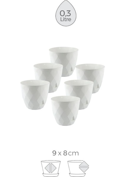 6 Adet Mini Saksı, Desenli Küçük Saksı Set Parlak Saksı Yuvarlak Dekoratif Saksılar 0,3 Litre 9 cm