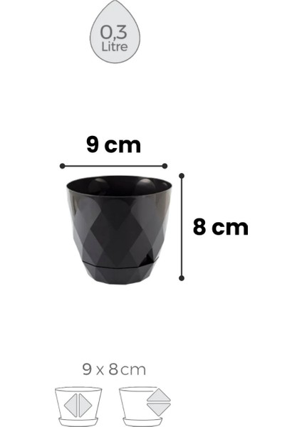 6 Adet Mini Saksı, Desenli Küçük Saksı Set Parlak Saksı Yuvarlak Dekoratif Saksılar 0,3 Litre 9 cm