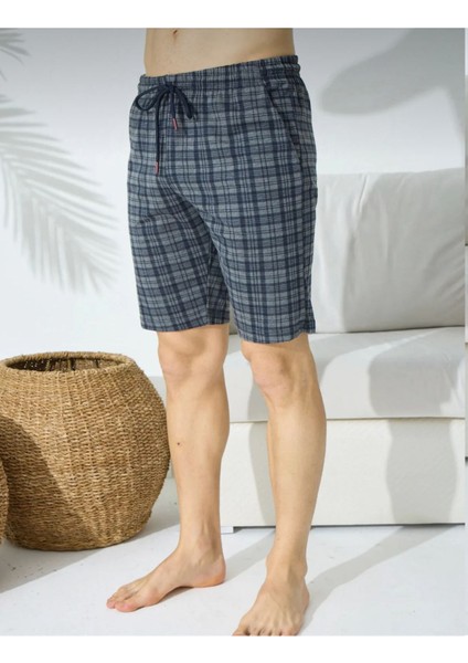 Ekose Ince Tek Alt Rahat Penye Şort %100 Pamuk