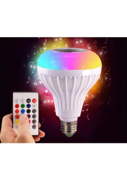 Uzaktan Kumandalı Bluetooth Flashlı USB LED Ampül Hoparlör-Hediye