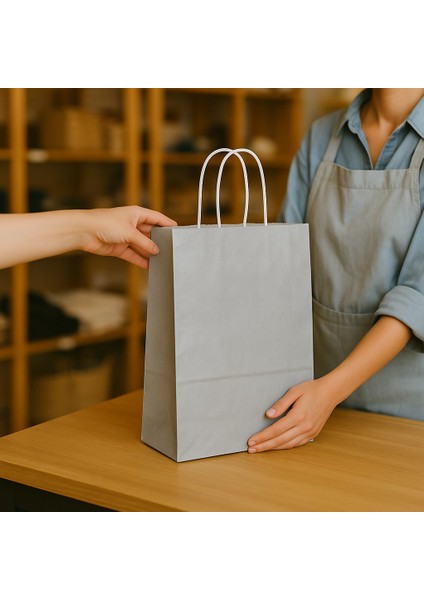Kraft Çanta Gümüş Küçük Boy 18x24cm 25li modelleri