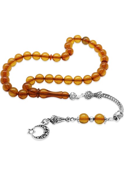 Kararmaz Metal Ayyıldız Püsküllü Küre Kesim Sarı Ateş Kehribar Tesbih fiyatları