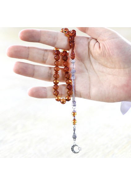 Kararmaz Metal Ayyıldız Püsküllü Küre Kesim Sarı Ateş Kehribar Tesbih modelleri