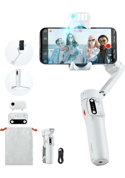 Isteady V3 Yapay Zeka Takip Sensörlü Beyaz Telefon Gimbal