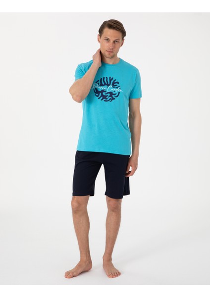 Erkek Mavi Kısakol Şortlu Pijama Takımı 50314388-300