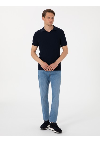 Erkek Lacivert Slim Fit Polo Yaka Triko Tişört 50306123-VR033