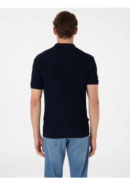 Erkek Lacivert Slim Fit Polo Yaka Triko Tişört 50306123-VR033