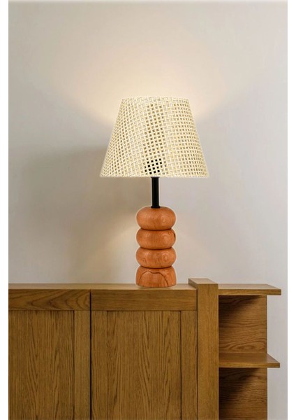 Natural Ahşap Ayaklı Rattan Kumaş Abajur