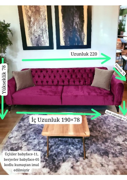 Mimoza Chester Üçlü Koltuk