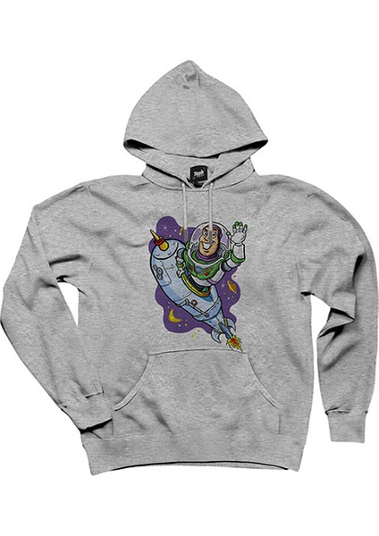 Buzz Lightyear Cartoon Gri Kapşonlu Sweatshirt Hoodie