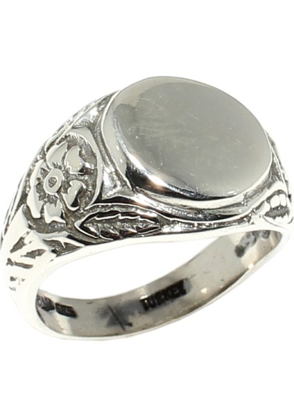 925 Ayar Gümüş Çiçek Kenarlı Yuvarlak Ayna Yüzük